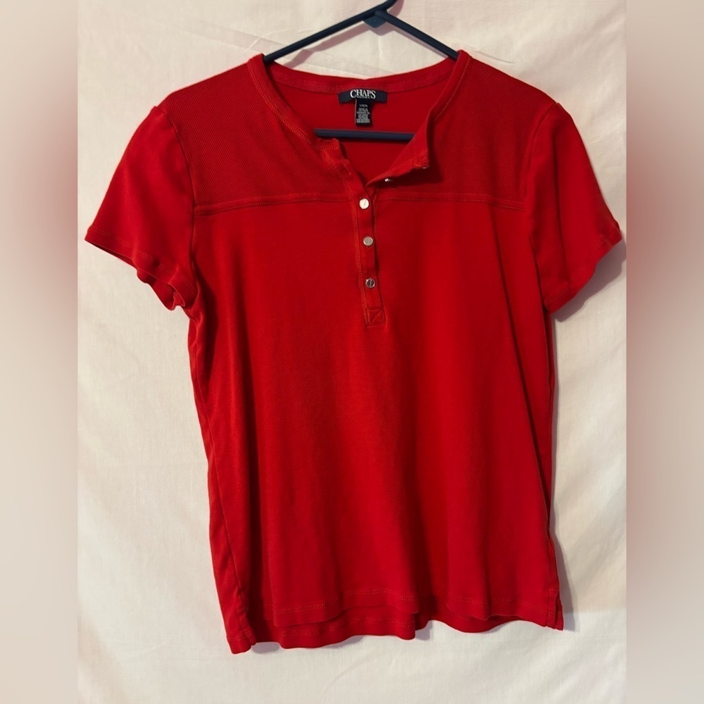 Chaps Women's Vibrant Red Short Sleeve Shirt - Picture 5 of 7